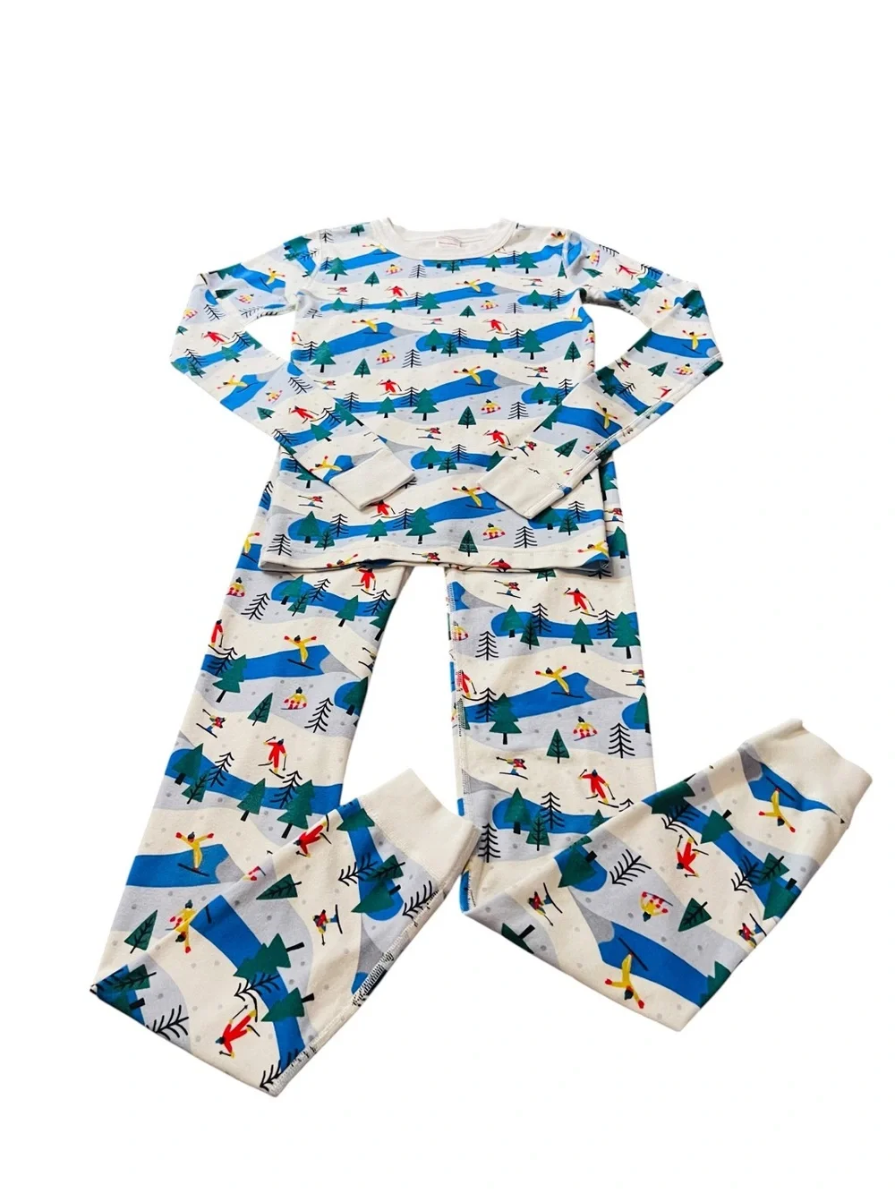 Hanna Andersson White and Blue Ski Print Kids Pajama Set Size 14